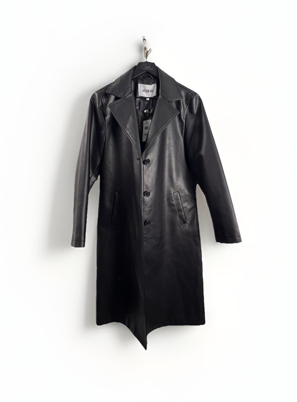 Jason Wu Woman's Faux Leather Button Trench Coat Black NWT size S- NO BELT